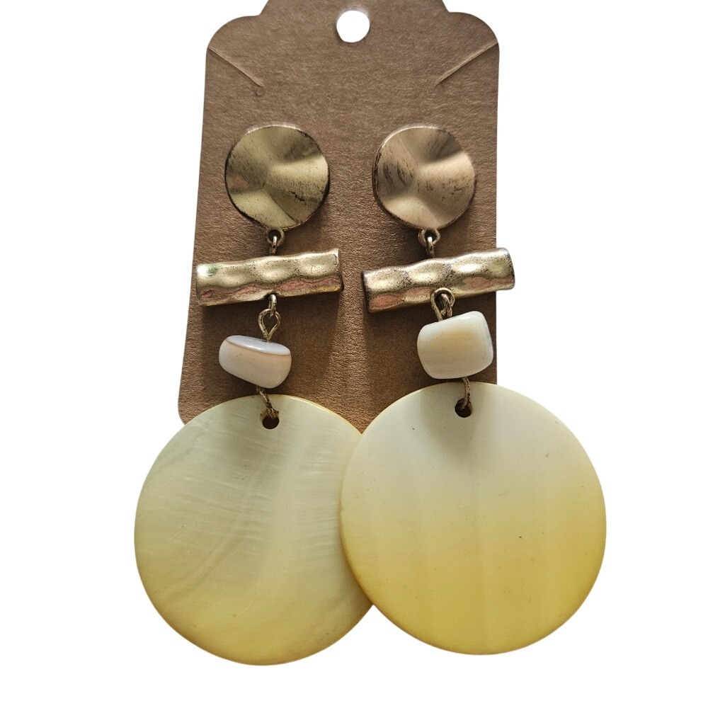 Vintage Gold Tone Yellow Abstract Statement Drop Earrings Eclectic Jewelry